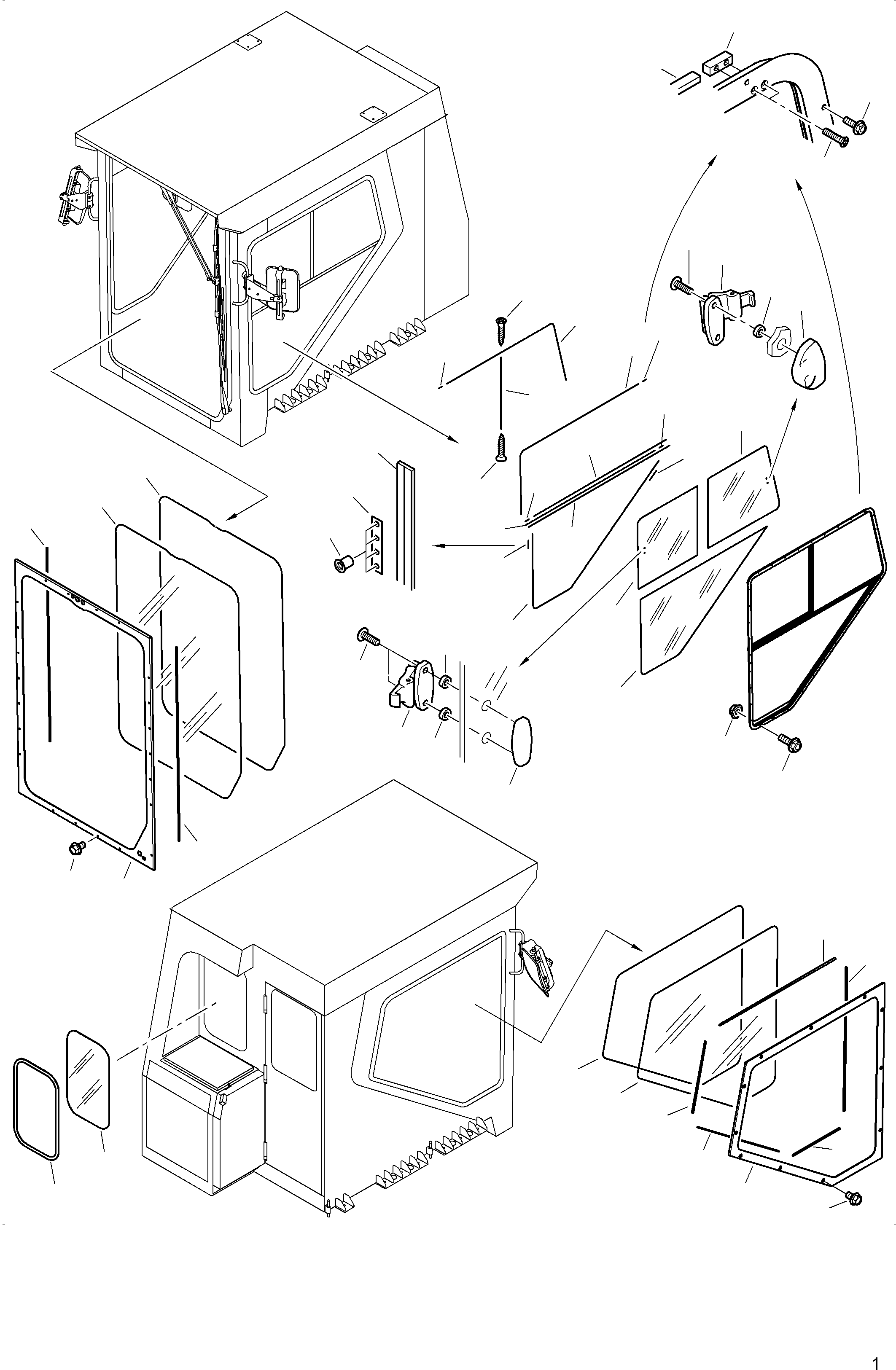 Komatsu parts book diagram for PC3000-6 S/N 46252: OPERATOR'S CAB - GLAZING