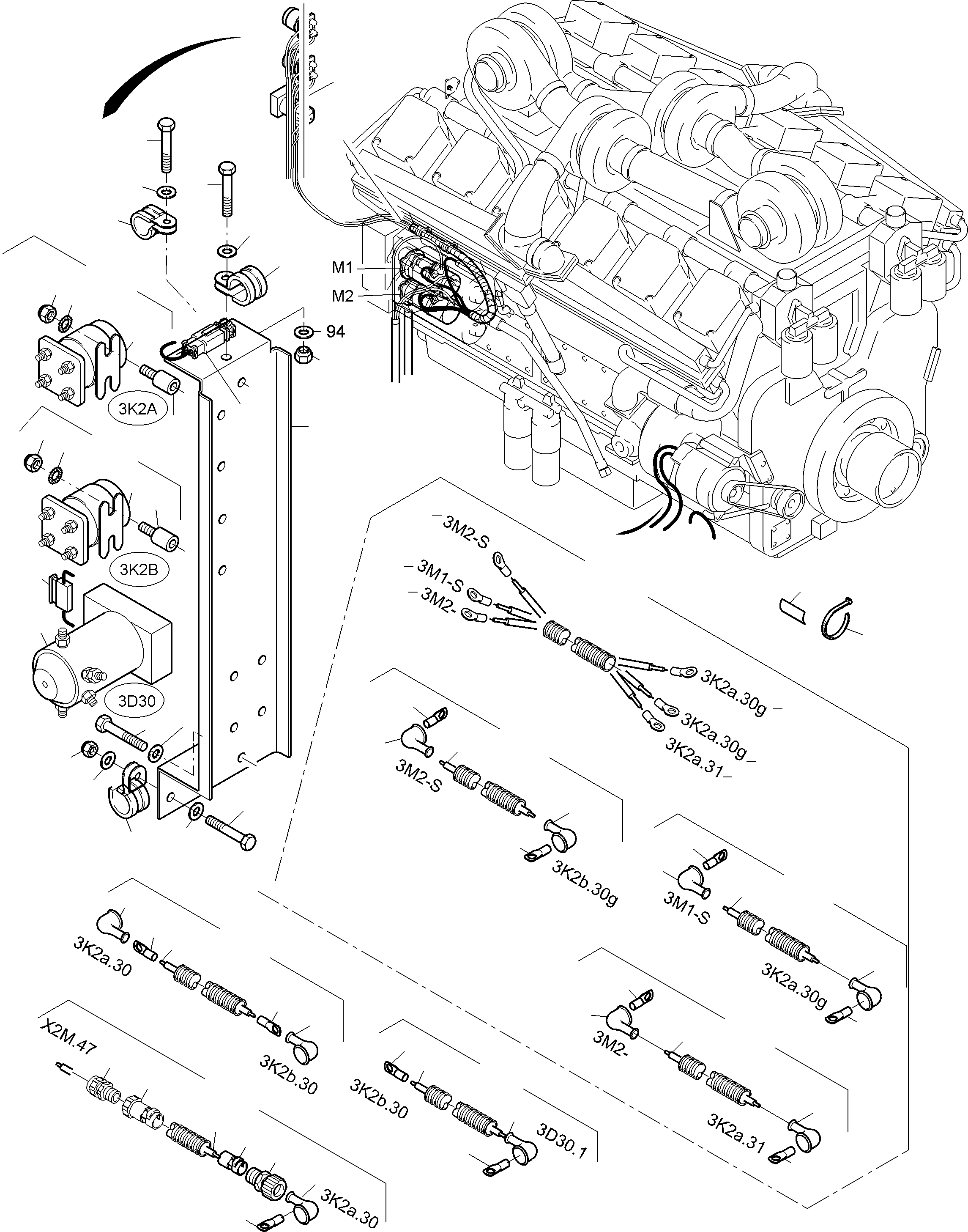 Komatsu parts book diagram for PC3000-6 S/N 46252: CABLES - ENGINE KOMTRAX