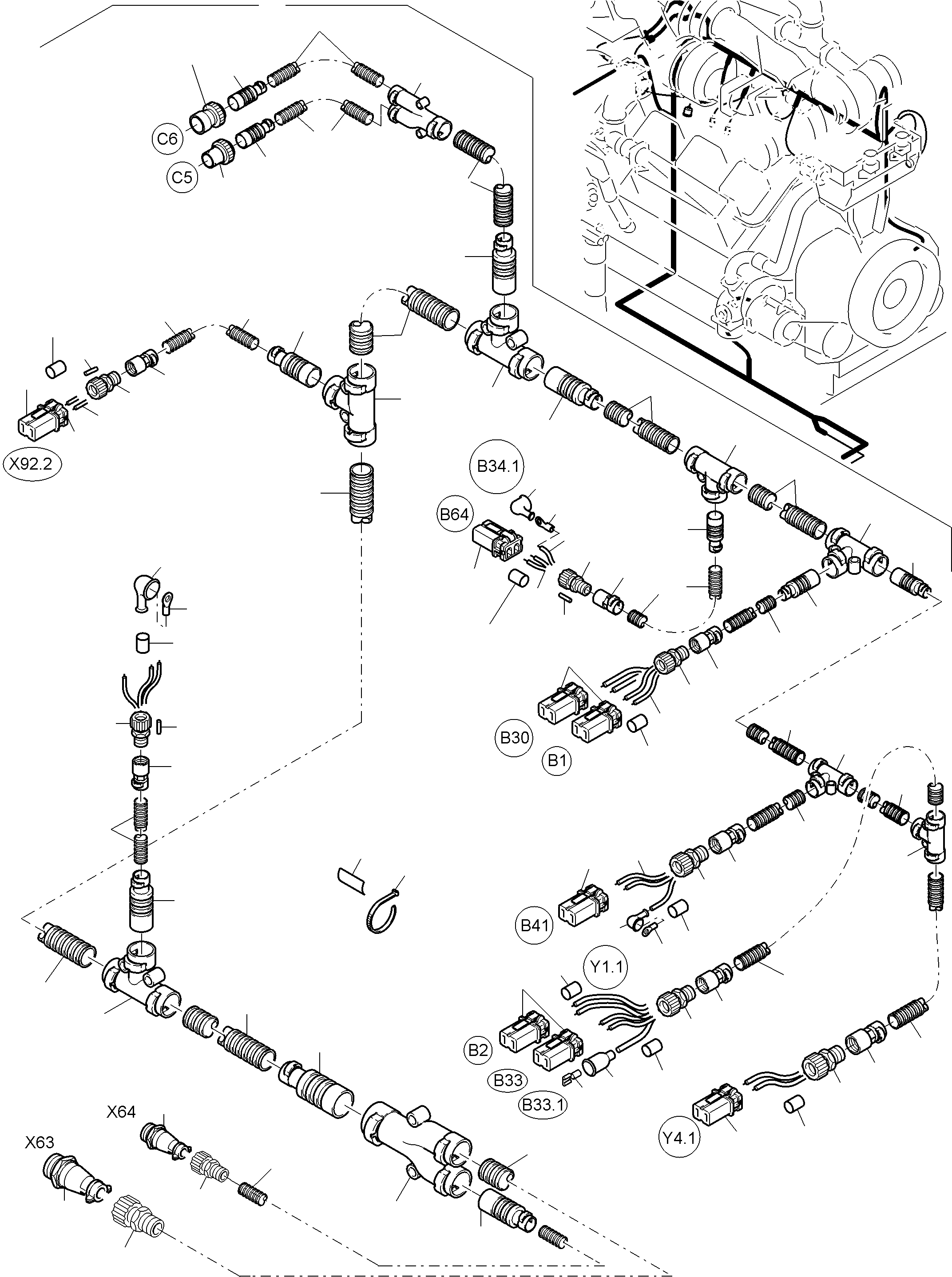 Komatsu parts book diagram for PC3000-6 S/N 46252: CABLES - ENGINE KOMTRAX