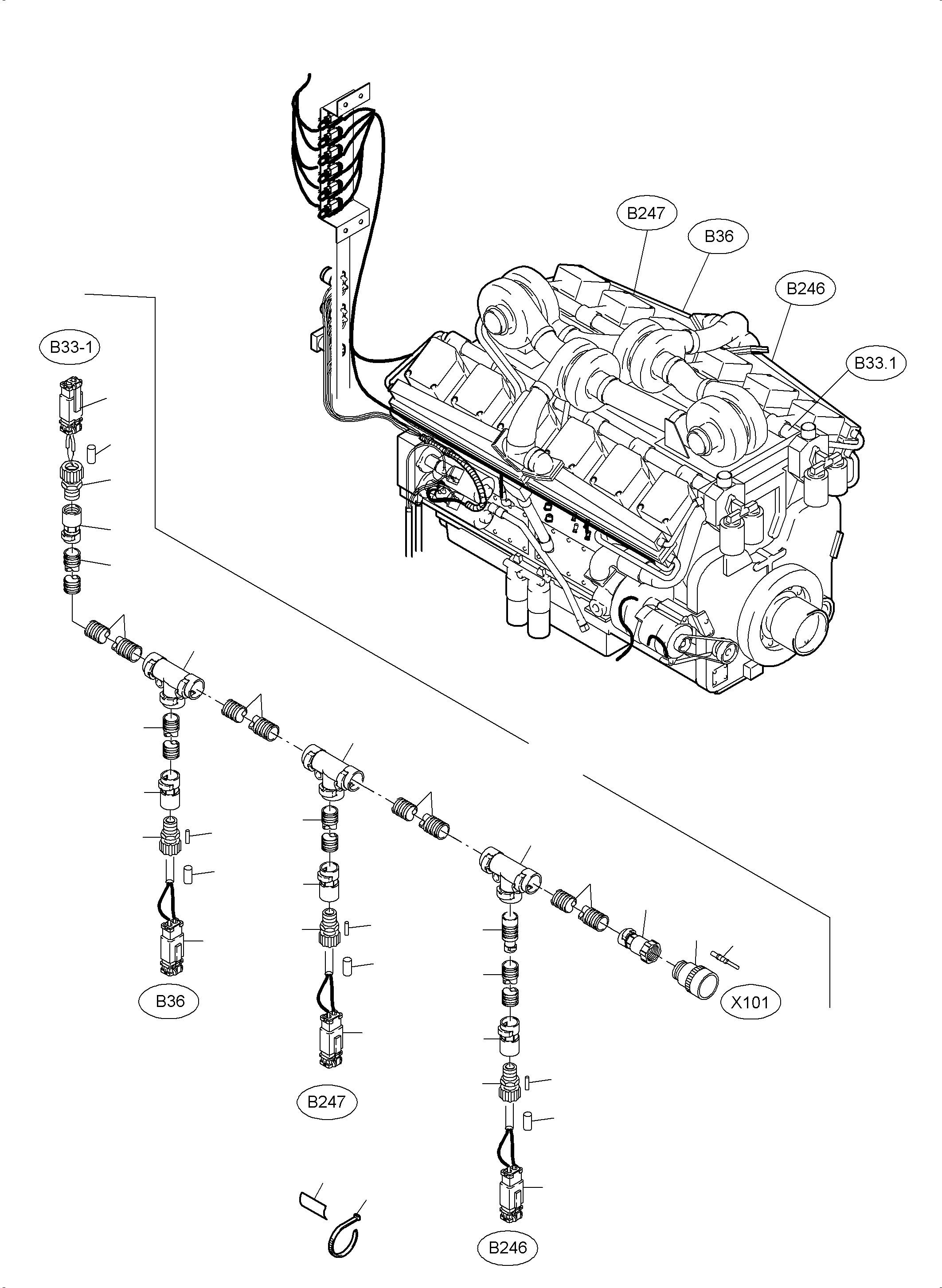 Komatsu parts book diagram for PC3000-6 S/N 46252: CABLES - ENGINE KOMTRAX