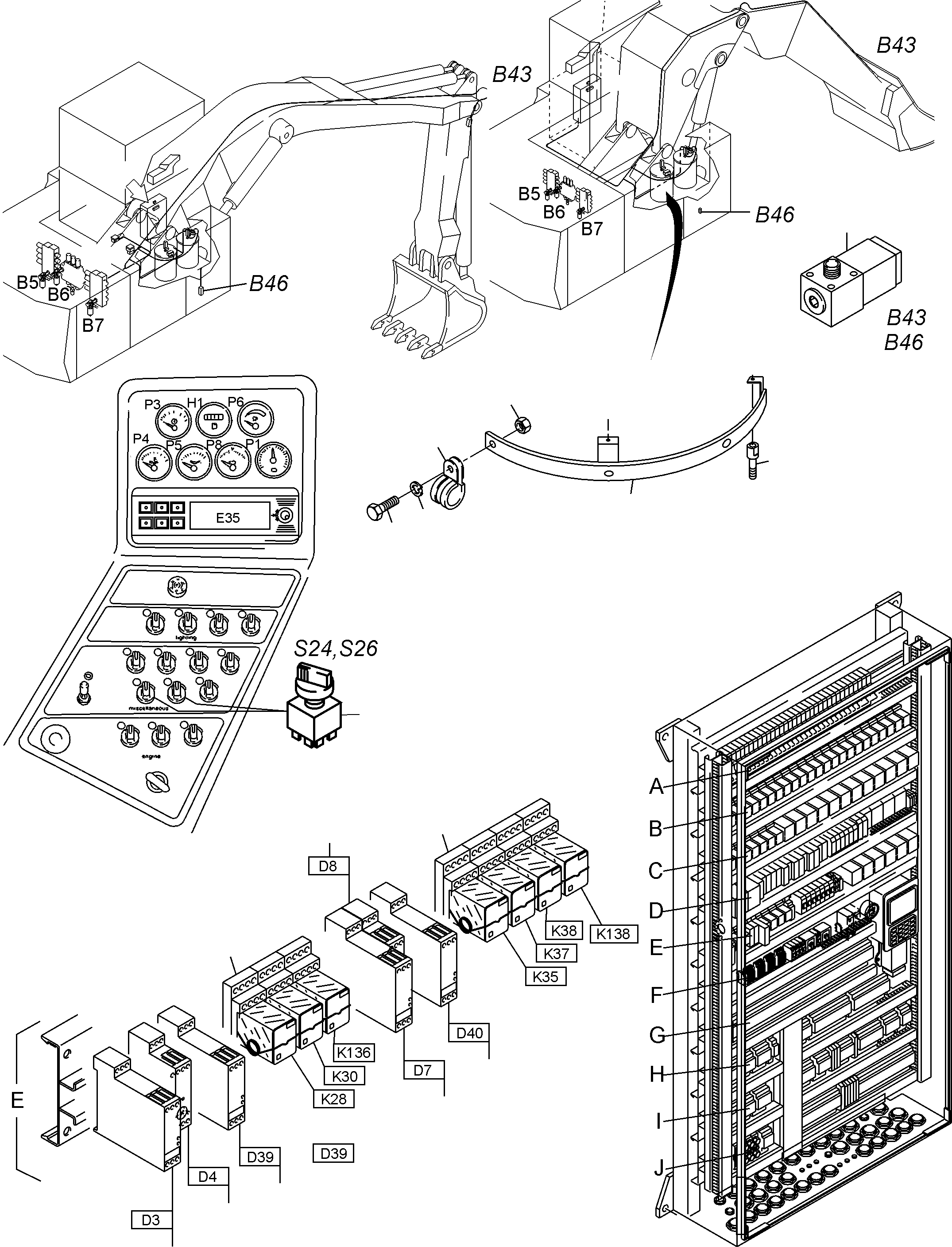 Komatsu parts book diagram for PC3000-6 S/N 46252: ELECTRICAL PARTS LUBRICATION