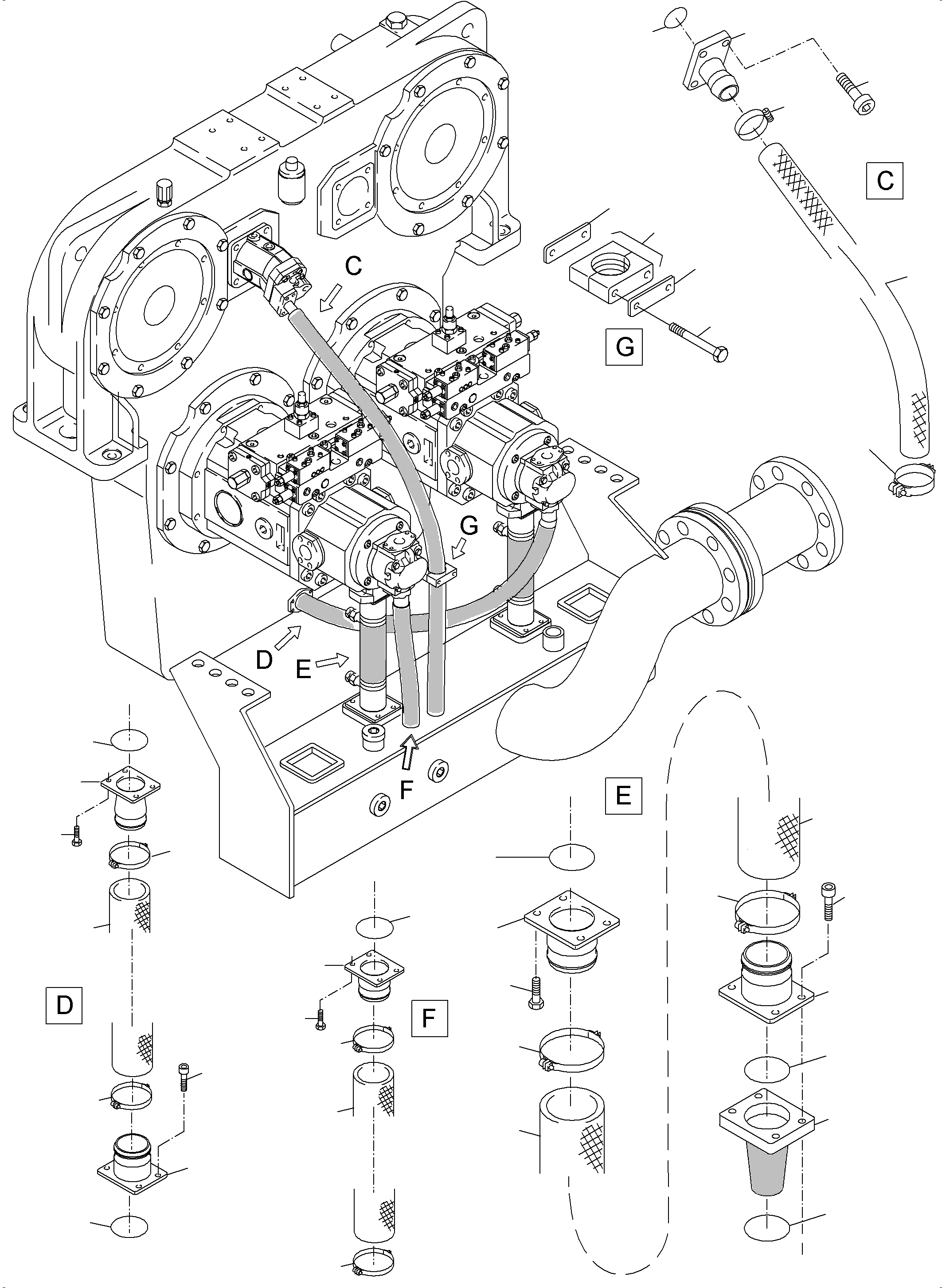 Excavators Mining Komatsu / PC4000-6 S/N 58121(G58121) / Main Pumps Suction Lines(355-1810k : 355-1810k)
