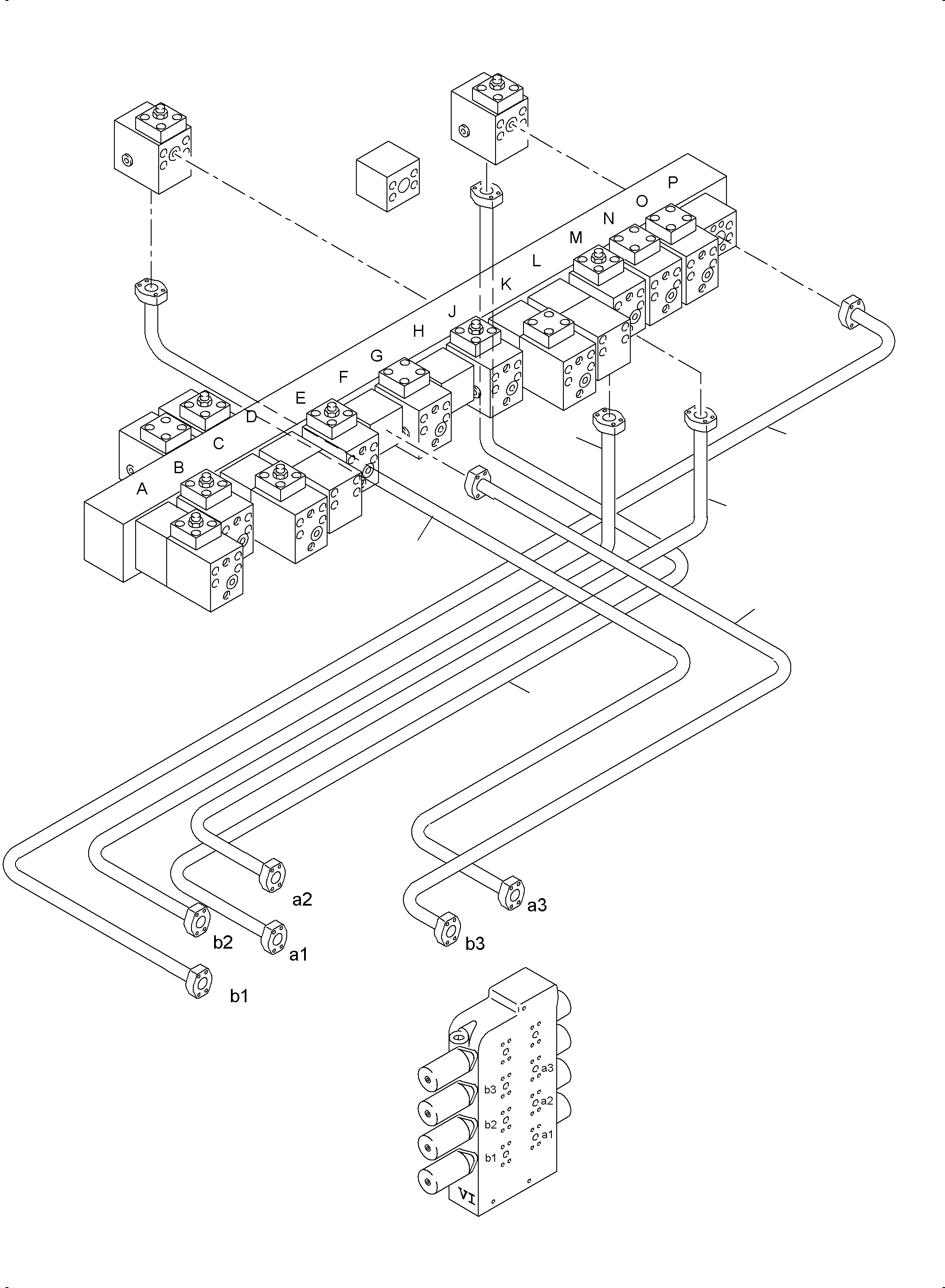 Komatsu parts book diagram for PC4000-6 S/N 58125: PRESSURE LINES CONTROL BLOCKS MAINFOLD
