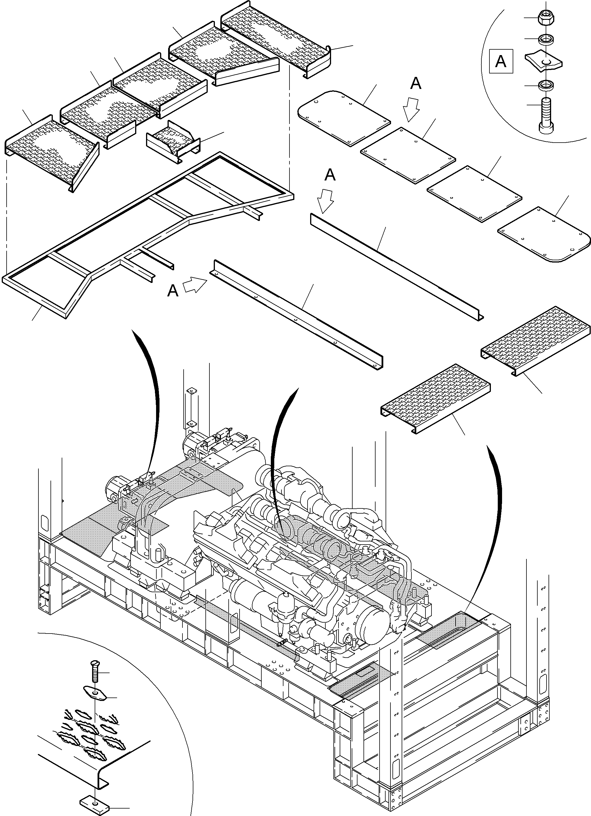 Komatsu parts book diagram for PC4000-6 S/N 58125: POWER FRAME - GRATINGS