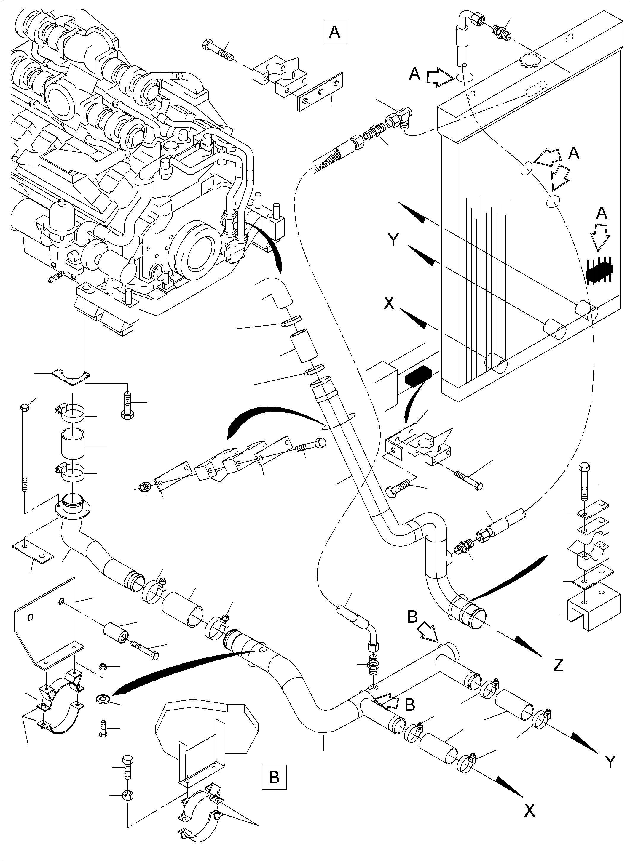 Komatsu parts book diagram for PC4000-6 S/N 58125: COOLANT WATER LINES