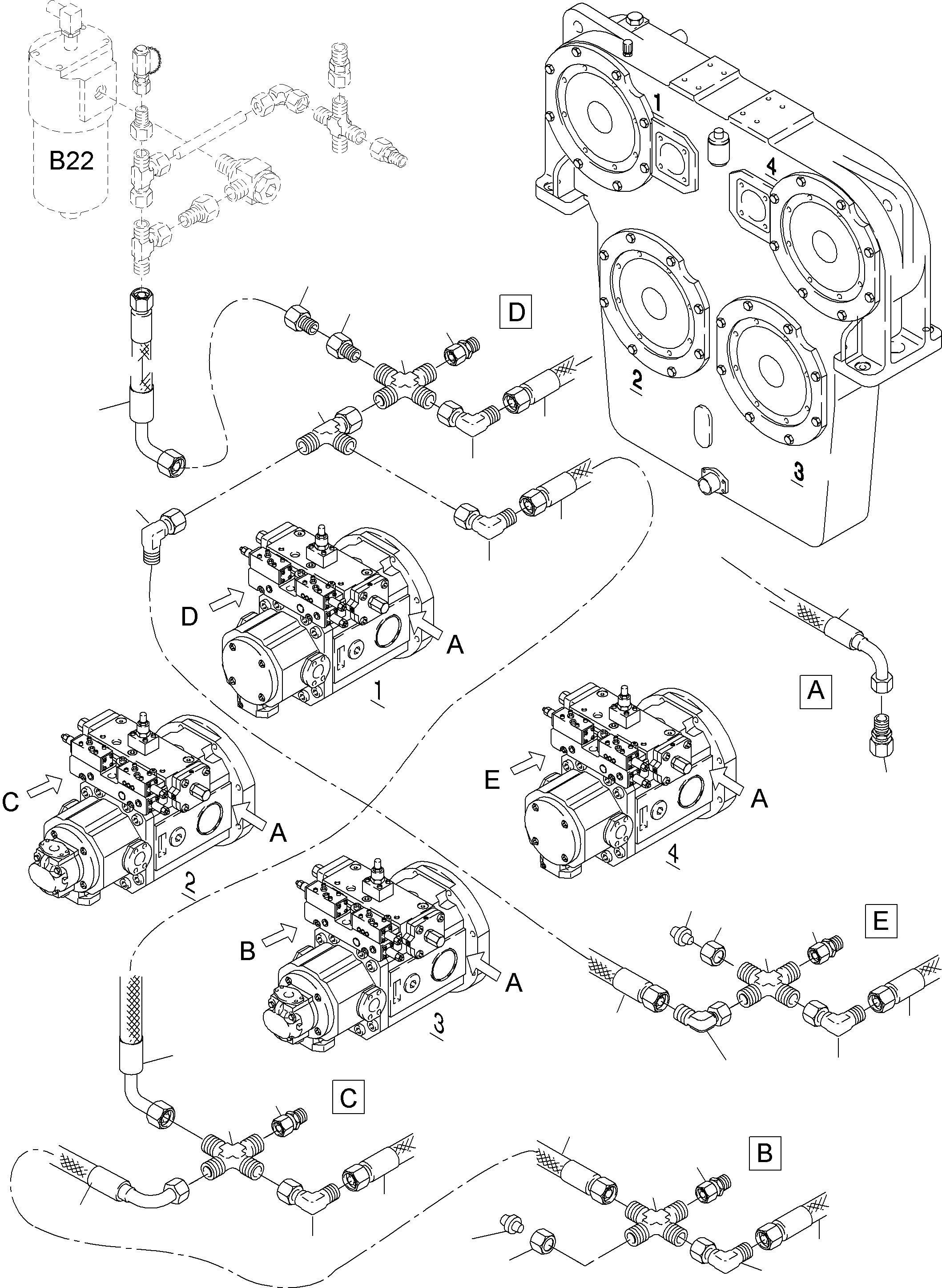 Komatsu parts book diagram for PC4000-6 S/N 58132: MAIN PUMPS CONTROL (P/U)