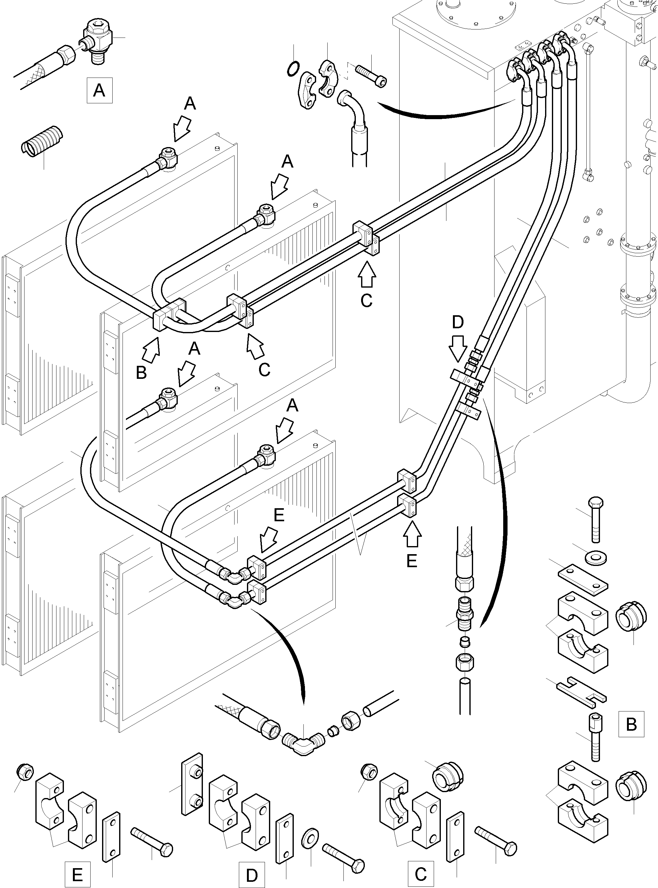 Komatsu parts book diagram for PC4000-6 S/N 58132: OIL COOLER - HOSE ASSY.