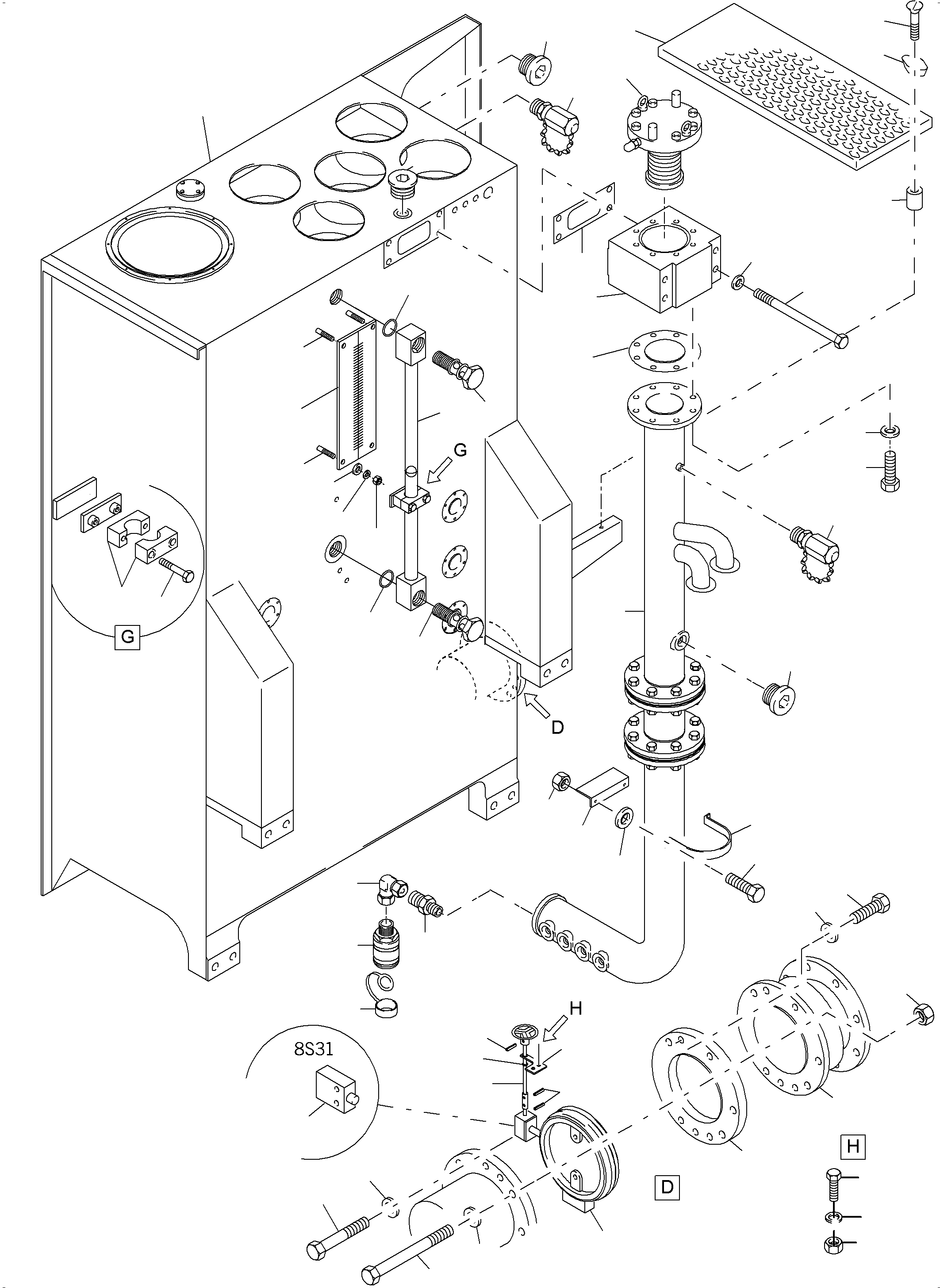 Komatsu parts book diagram for PC4000-6 S/N 58132: MAIN OIL TANK