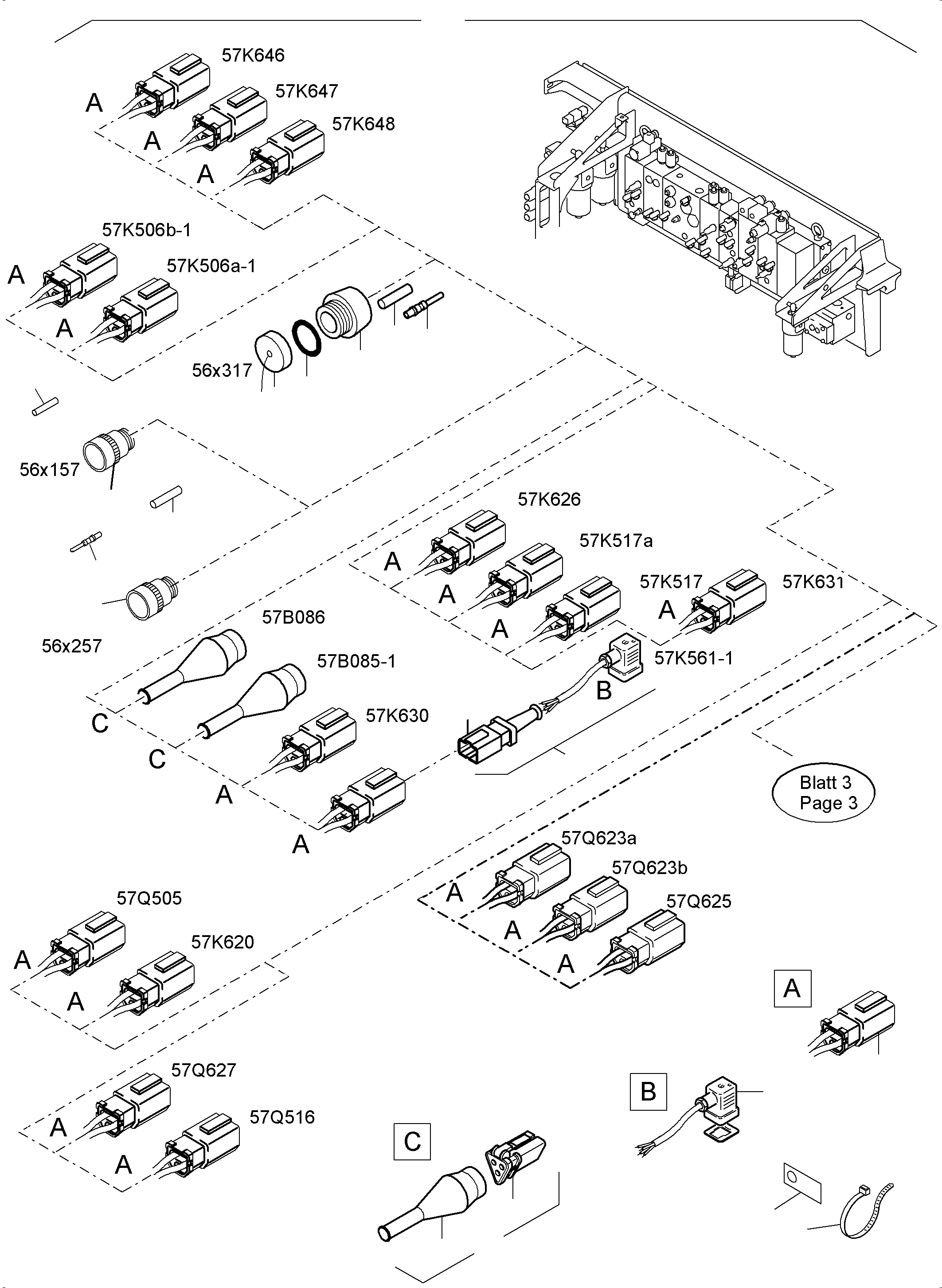 Komatsu parts book diagram for PC4000-6 S/N 58132: CABLES - CONTROL- AND FILTER PLATE