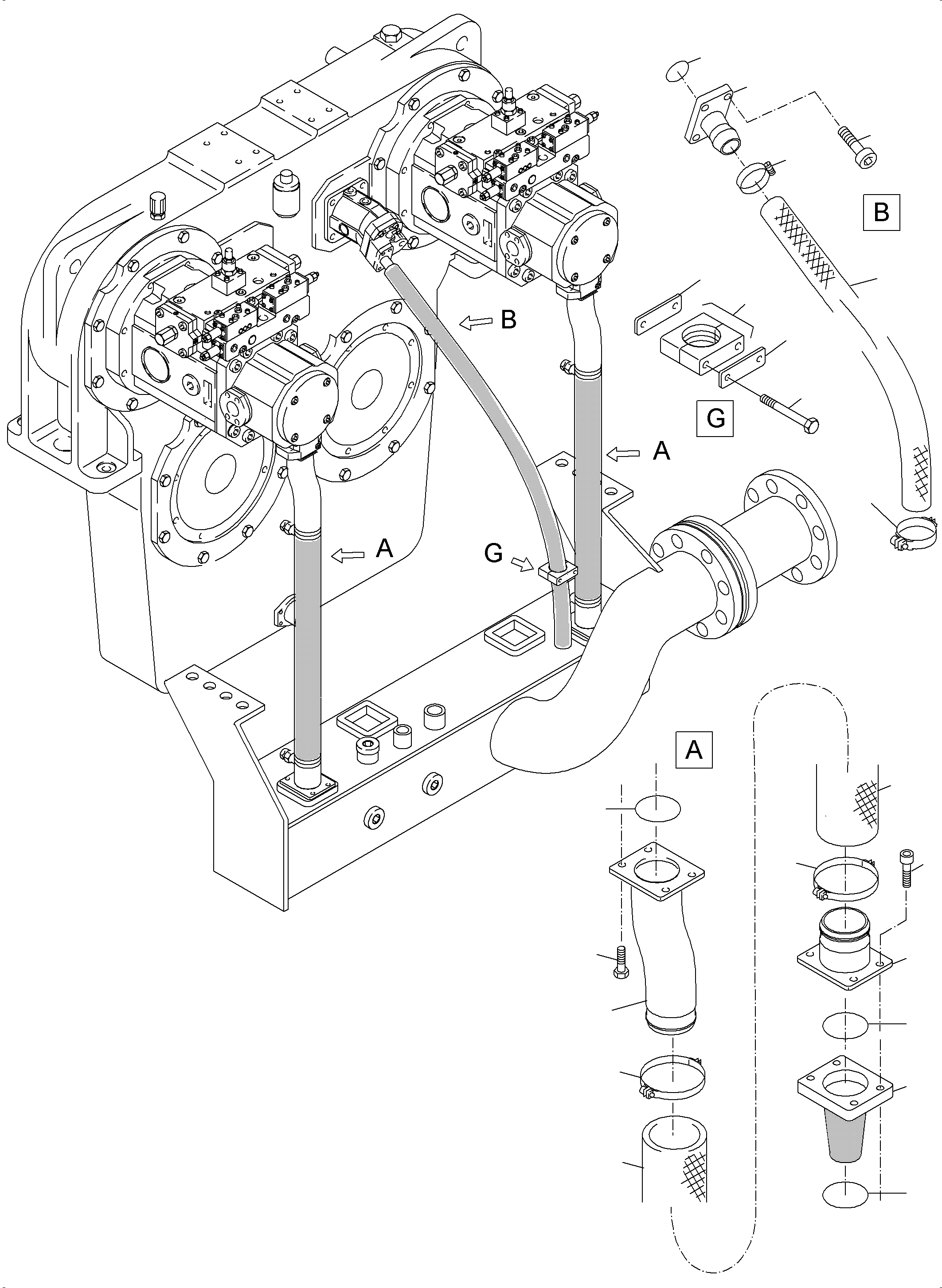 Komatsu parts book diagram for PC4000-6 S/N 58137: MAIN PUMPS SUCTION LINES