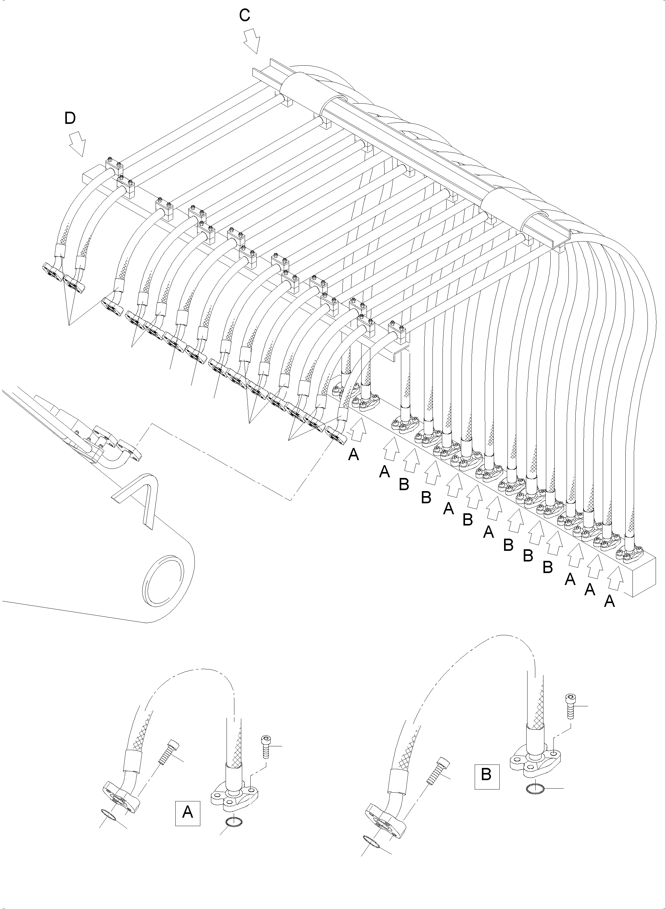 Komatsu parts book diagram for PC4000-6 S/N 58137: HOSES ASSY. - MANIFOLD- BOOM