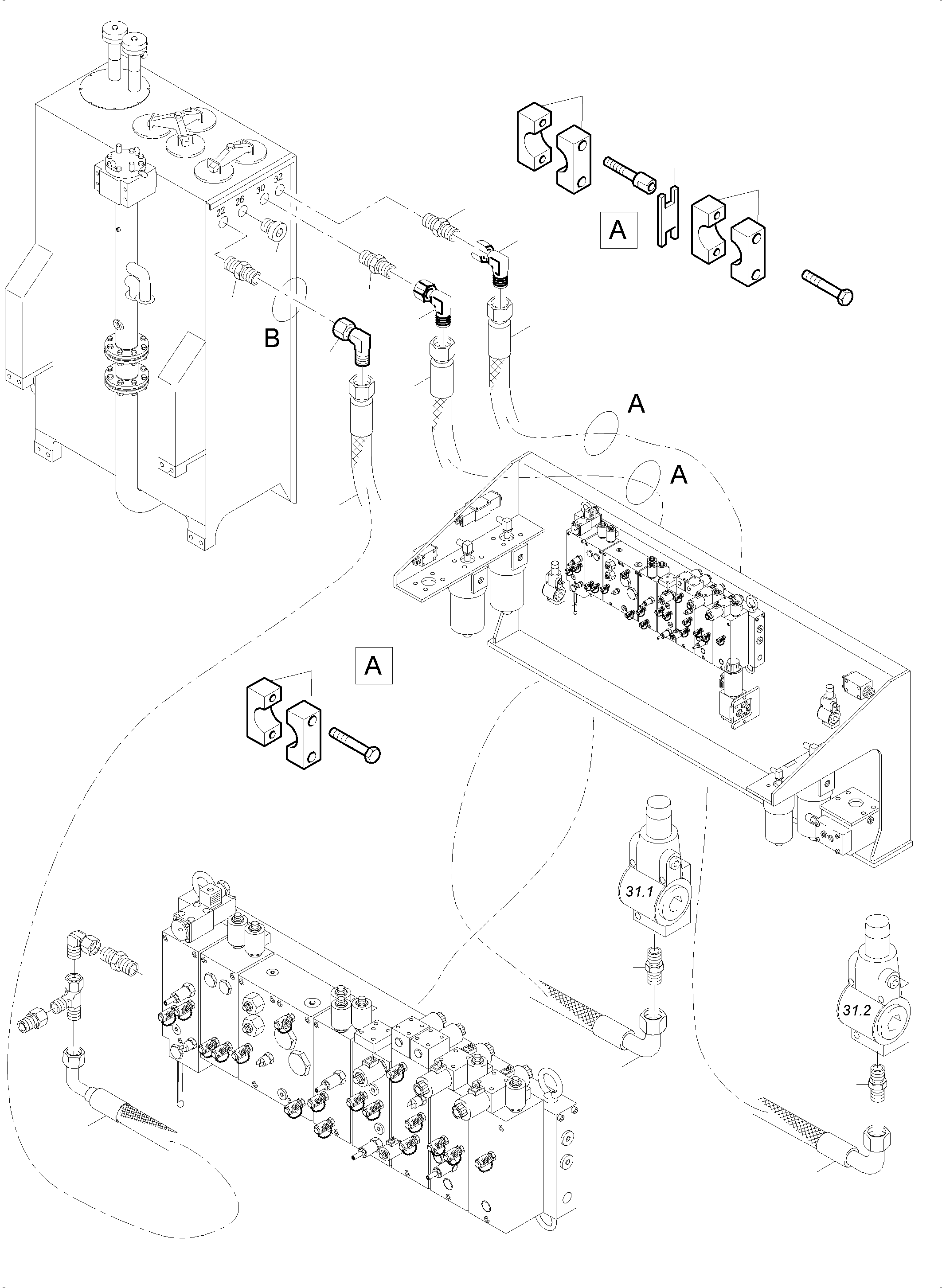 Komatsu parts book diagram for PC4000-6 S/N 58141: TANK LINES CONTROL- AND FILTER PLATE X2-BOX