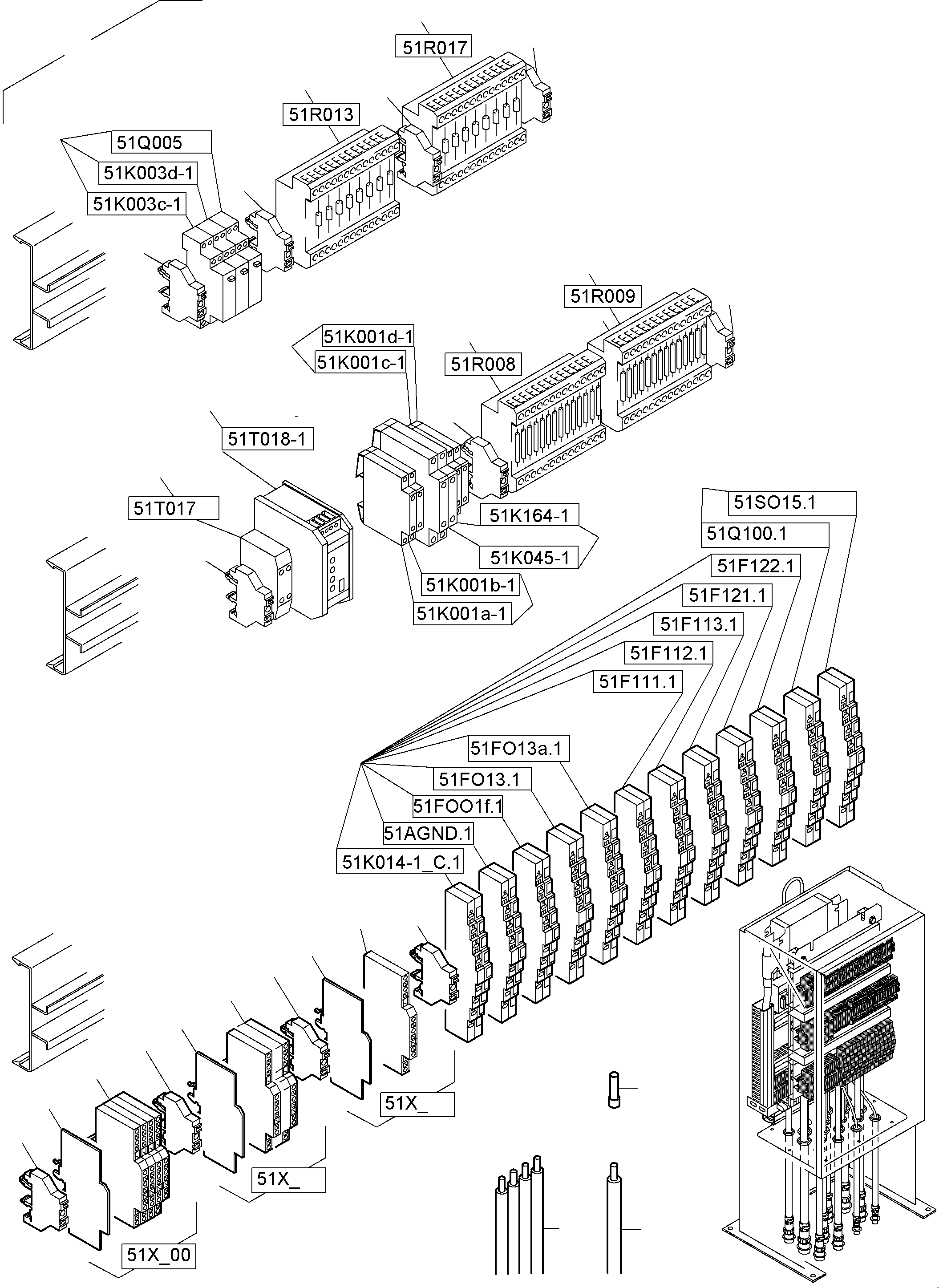 Komatsu parts book diagram for PC4000-6 S/N 58141: SWITCH CABINET ORT 51