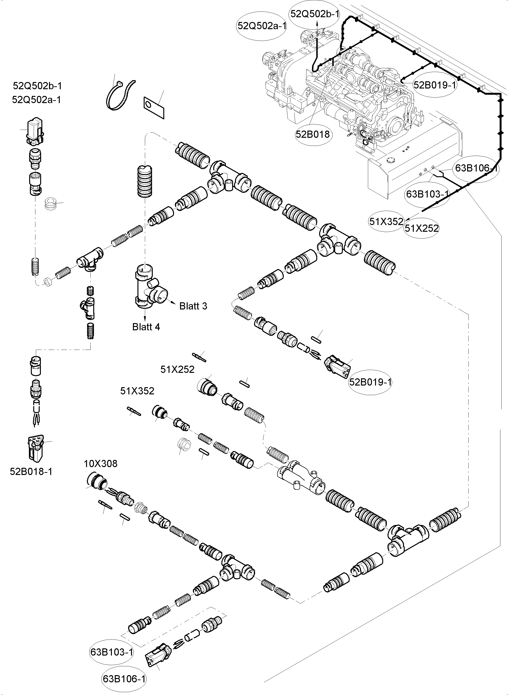 Komatsu parts book diagram for PC4000-6 S/N 58141: CABLES - ENGINE AND TRANSMITTER