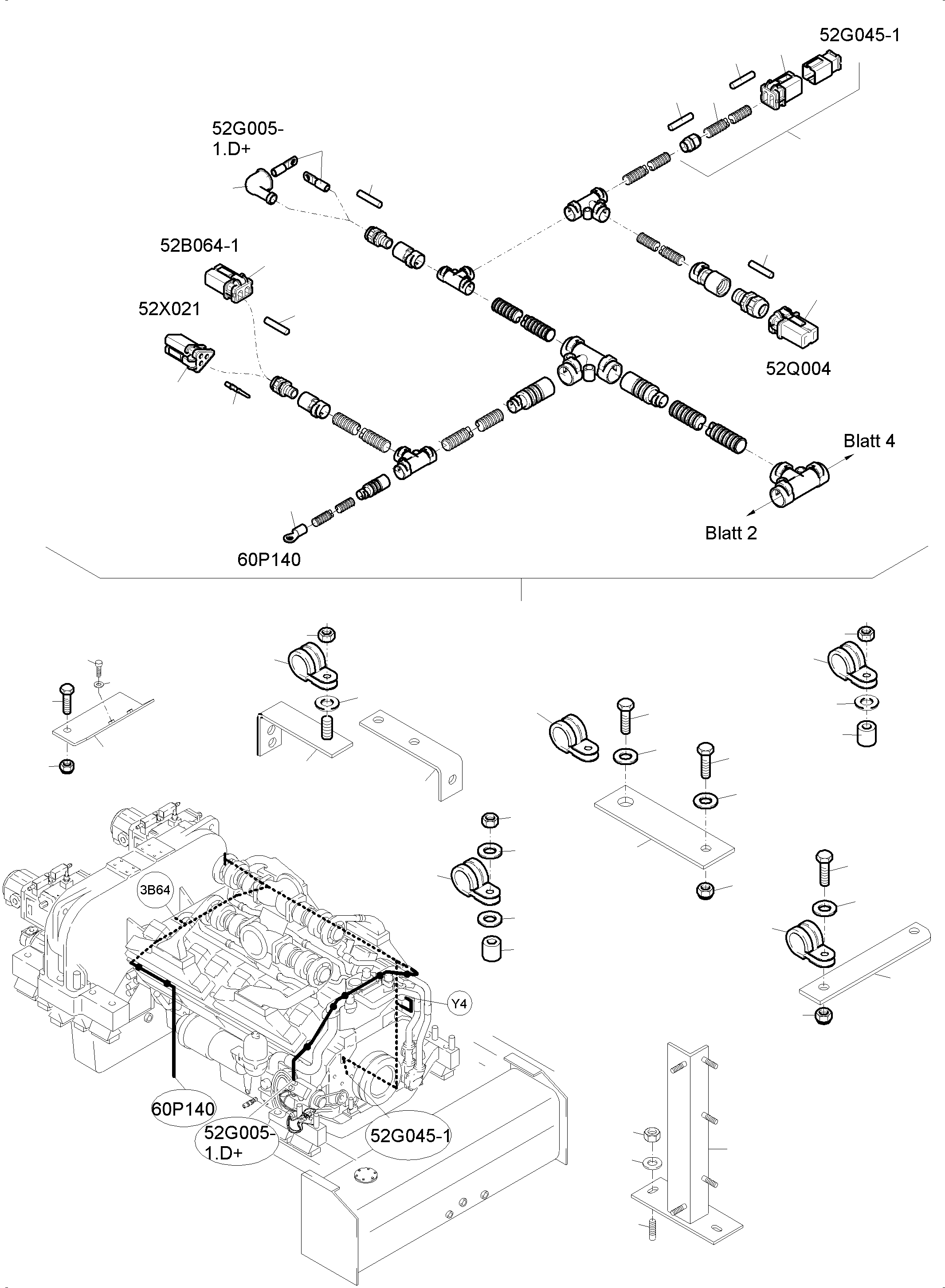 Komatsu parts book diagram for PC4000-6 S/N 58141: CABLES - ENGINE AND TRANSMITTER