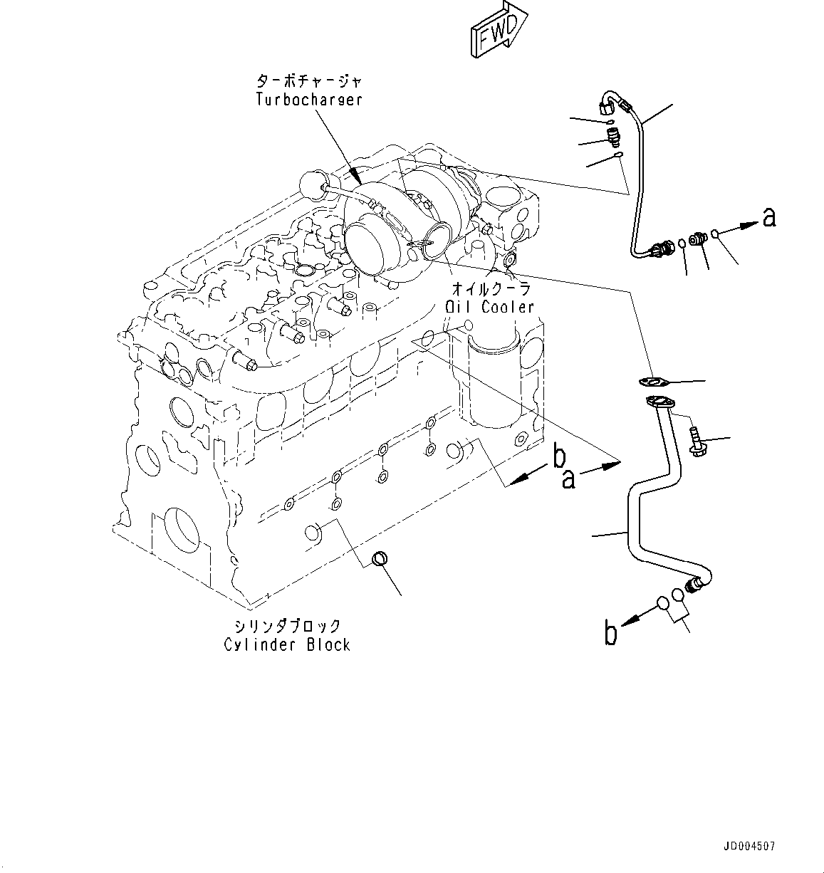 Komatsu parts book diagram for SAA6D107E-1CC S/N 26540705-UP (For GD655-5): TURBOCHARGER OIL PIPING