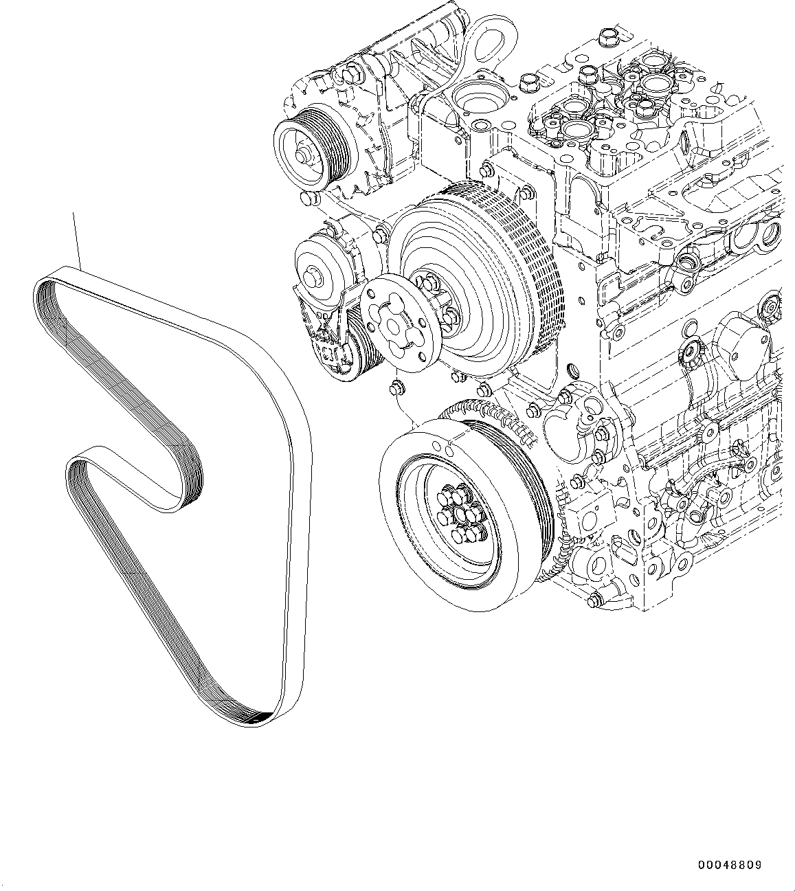 Komatsu parts book diagram for SAA6D107E-1CC S/N 26540705-UP (For GD655-5): WATER PUMP DRIVE BELT, FOR 90AMP. ALTERNATOR