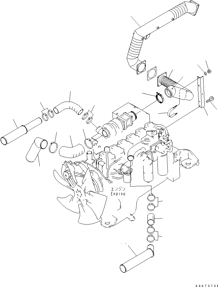 Komatsu parts book diagram for HM300-1L S/N A10001-UP: ENGINE PIPING (AIR INTAKE AND EXHAUST) (WITH EXHAUST BRAKE)