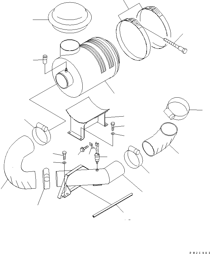 Komatsu parts book diagram for HM300-1L S/N A10001-UP: AIR CLEANER AND PIPING