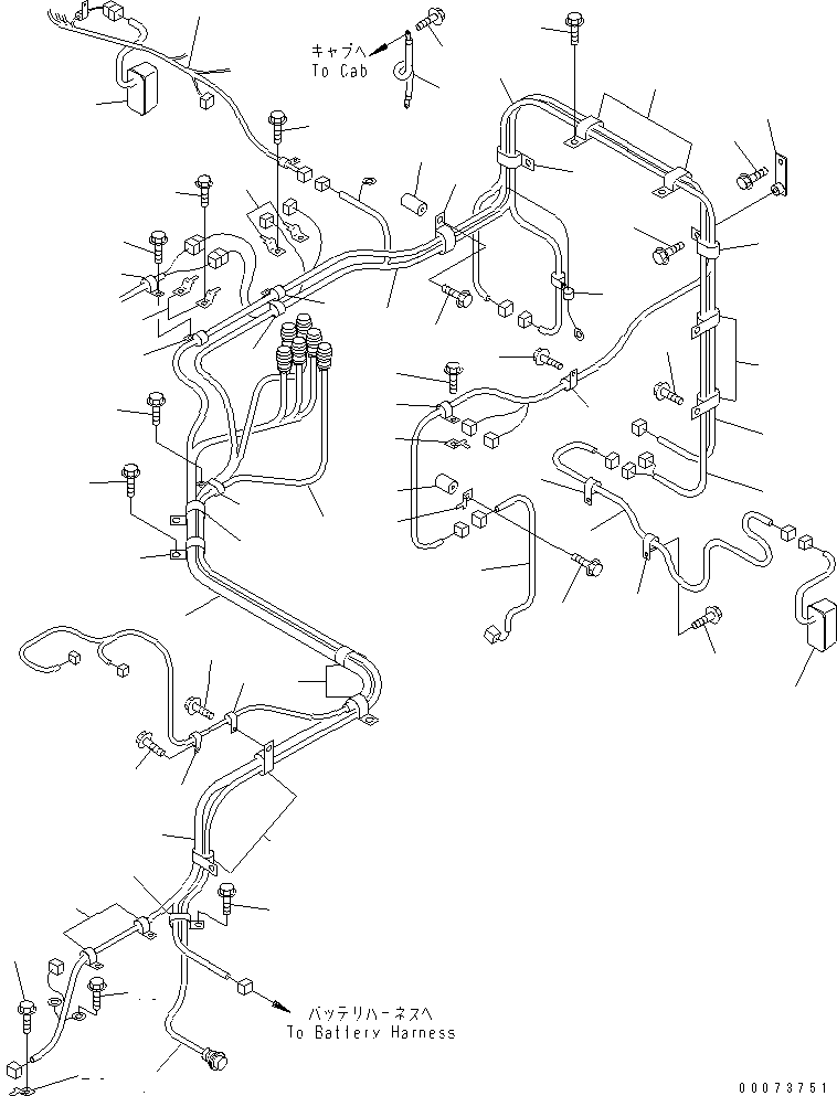 Komatsu parts book diagram for HM300-1L S/N A10001-UP: FRONT FRAME ELECTRICAL (HARNESS¤ L.H. SIDE)