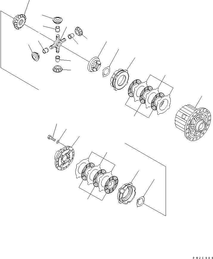 Komatsu parts book diagram for HM300-1L S/N A10001-UP: CENTER AXLE (DIFFERENTIAL LOCK)
