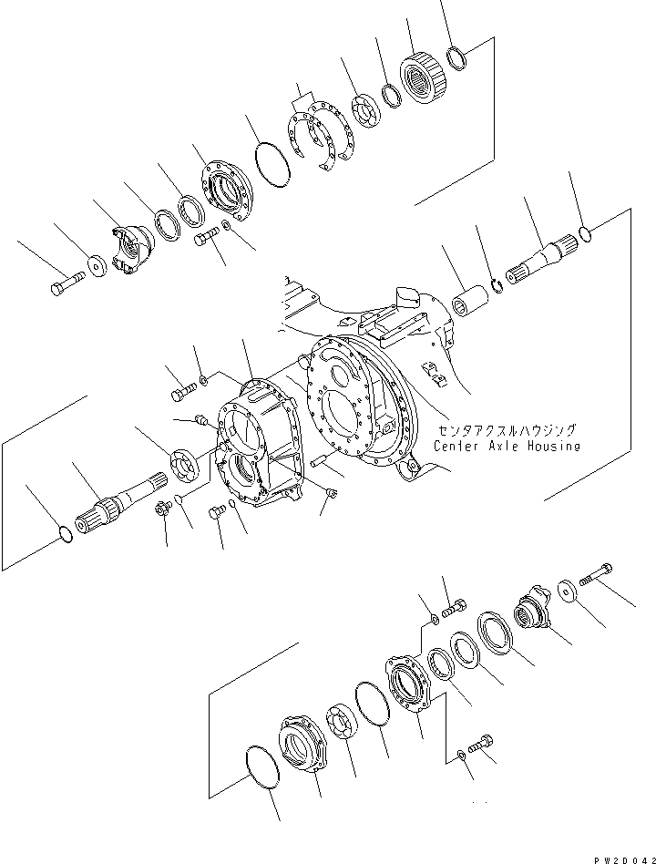 Komatsu parts book diagram for HM300-1L S/N A10001-UP: CENTER AXLE (TRANSFER)