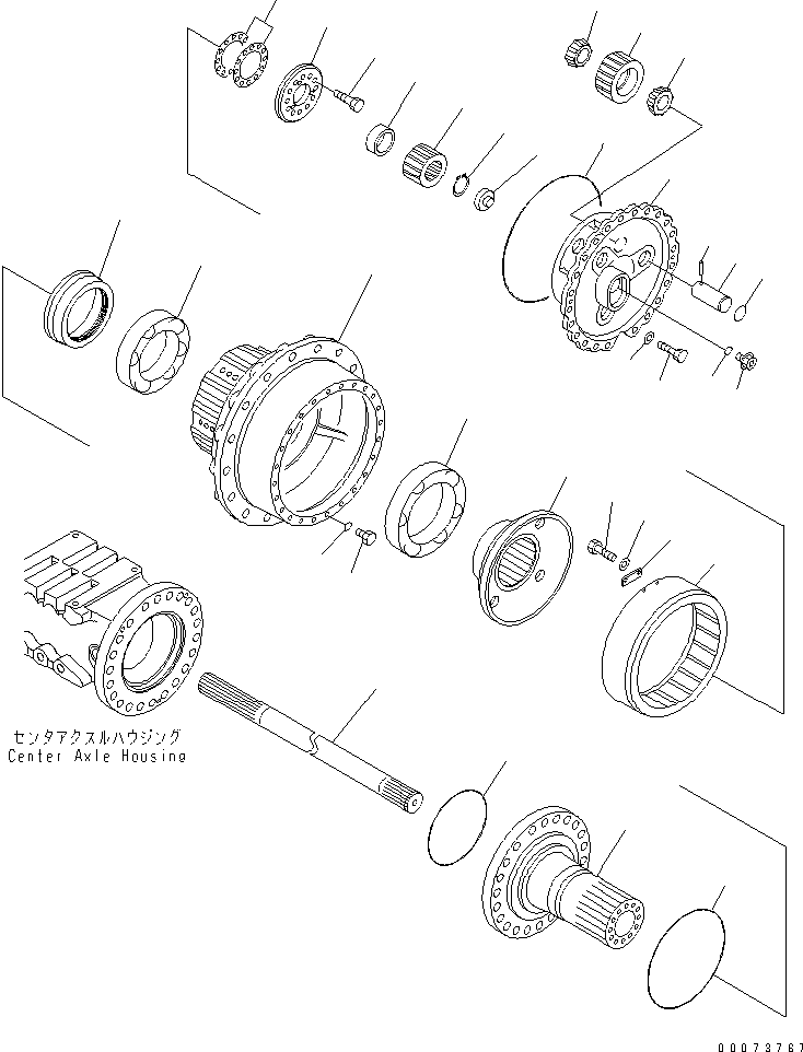 Komatsu parts book diagram for HM300-1L S/N A10001-UP: CENTER AXLE (FINAL DRIVE)