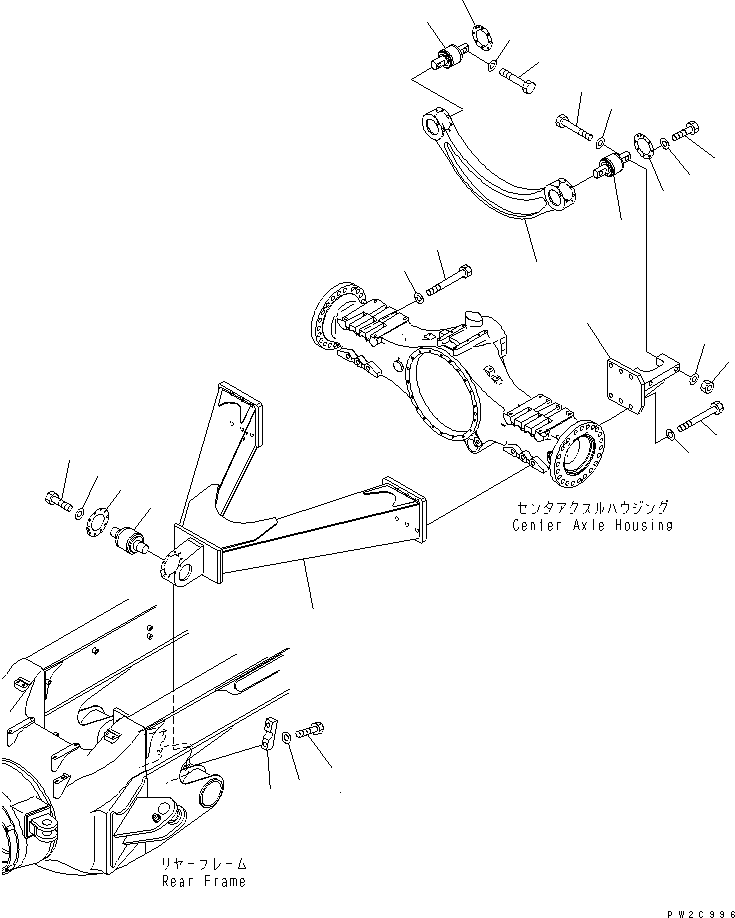 Komatsu parts book diagram for HM300-1L S/N A10001-UP: CENTER AXLE SUPPORT