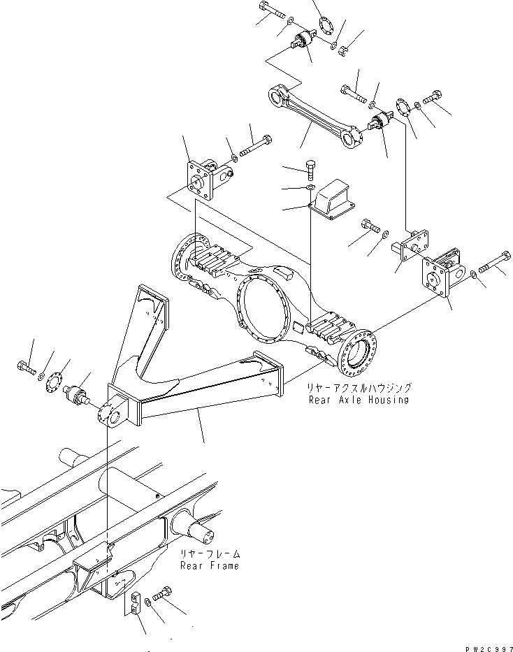 Komatsu parts book diagram for HM300-1L S/N A10001-UP: REAR AXLE SUPPORT