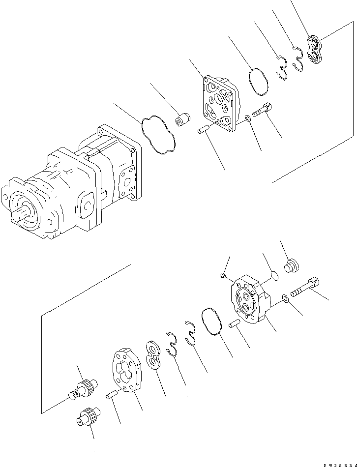 Komatsu parts book diagram for HM300-1L S/N A10001-UP: HYDRAULIC GEAR PUMP (SAR63+63+6) (3/3)
