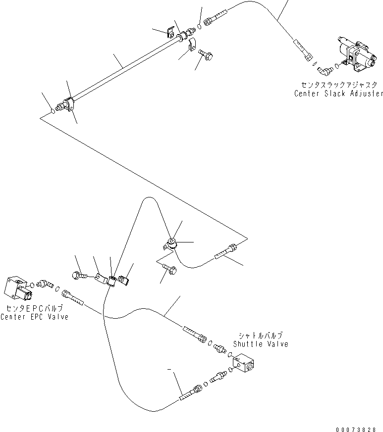 Komatsu parts book diagram for HM300-1L S/N A10001-UP: BRAKE PIPING (PROPORTIONAL VALVE TO CENTER AXLE)
