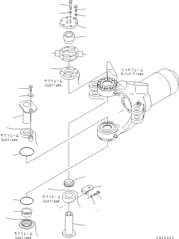 Komatsu parts book diagram for HM300-1L S/N A10001-UP: HINGE PIN (FOR HITCH FRAME)