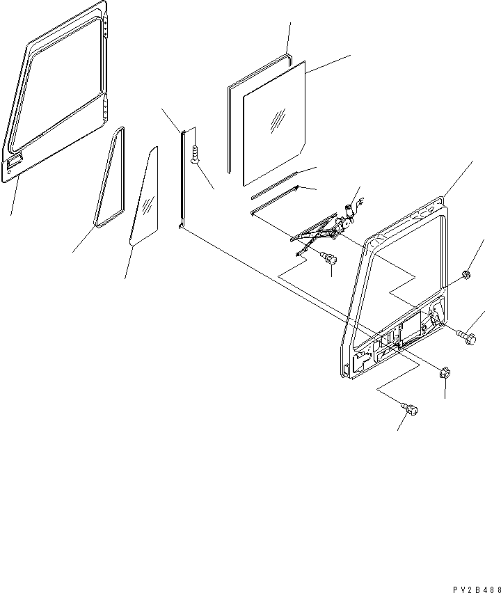 Komatsu parts book diagram for HM300-1L S/N A10001-UP: CAB (R.H. DOOR¤ WINDOW GLASS¤ AND RELATED PARTS)