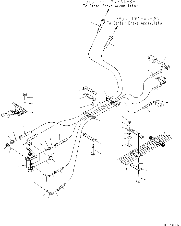 Komatsu parts book diagram for HM300-1L S/N A10001-UP: FLOOR (BRAKE VALVE PIPING)