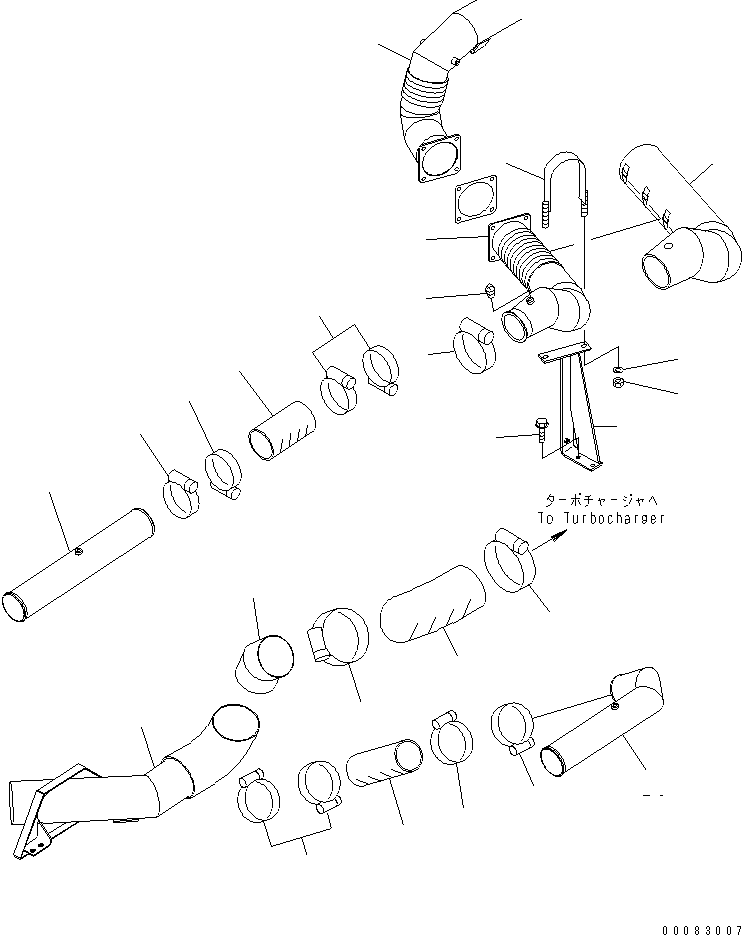 Komatsu parts book diagram for HM350-1L S/N A10001-UP: ENGINE PIPING (AIR INTAKE AND EXHAUST) (WITH EXHAUST BRAKE)