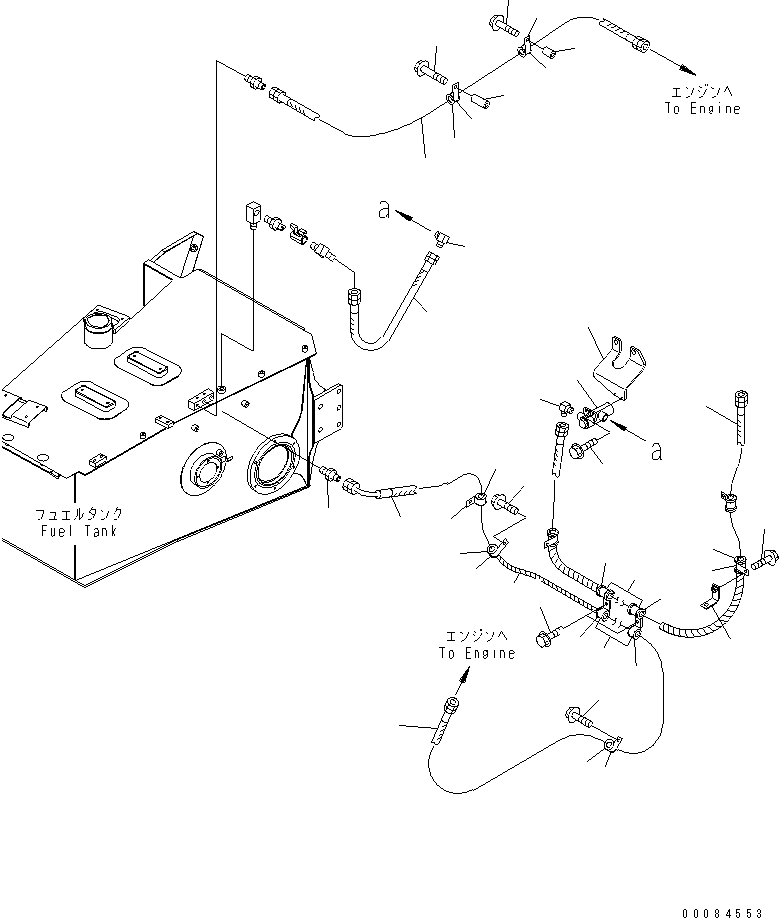 Komatsu parts book diagram for HM350-1L S/N A10001-UP: FUEL PIPING (WITH WATER SEPARATOR) (1/2)