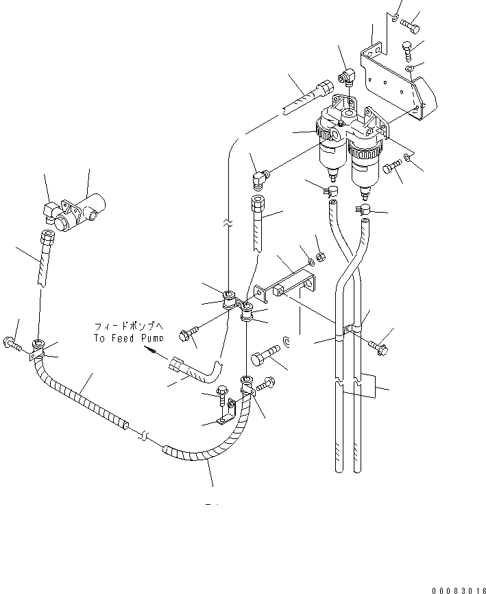 Komatsu parts book diagram for HM350-1L S/N A10001-UP: FUEL PIPING (WITH WATER SEPARATOR) (2/2)