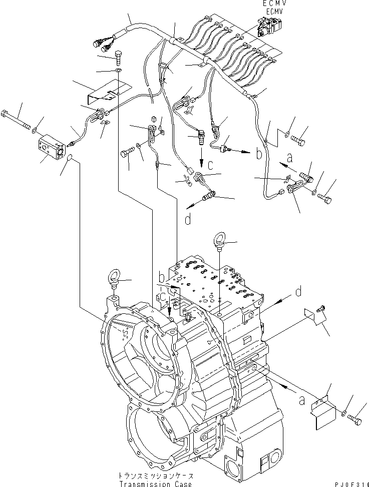 Komatsu parts book diagram for HM350-1L S/N A10001-UP: TRANSMISSION (ACCESSORY) (2/2)