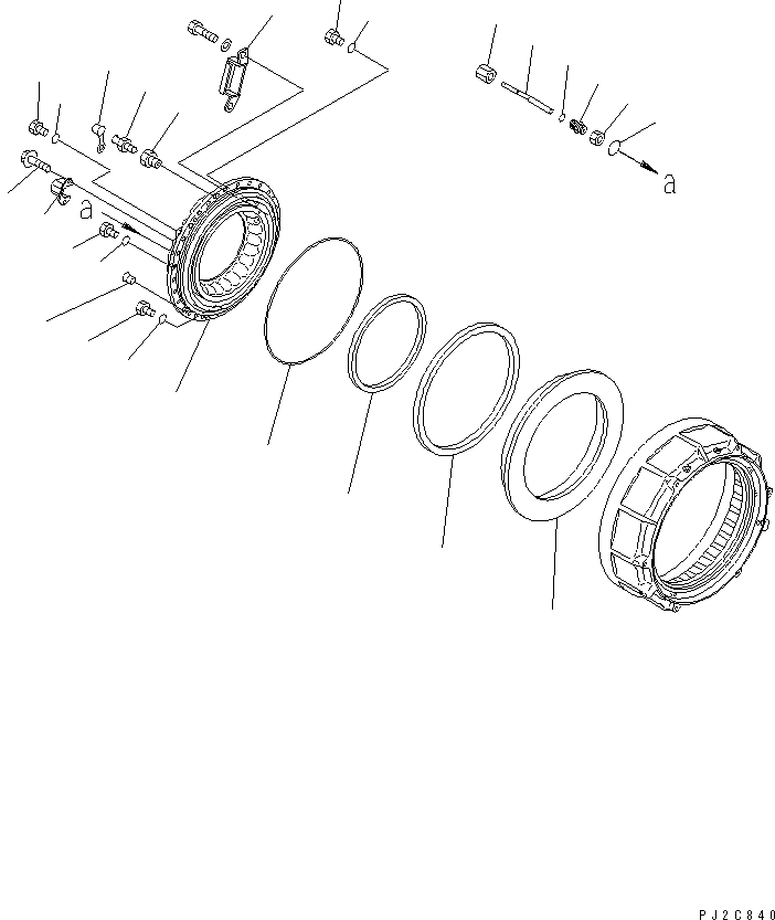 Komatsu parts book diagram for HM350-1L S/N A10001-UP: FRONT FINAL BRAKE (BRAKE CYLINDER)