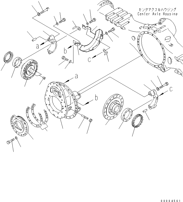 Komatsu parts book diagram for HM350-1L S/N A10001-UP: CENTER AXLE (CARRIER)