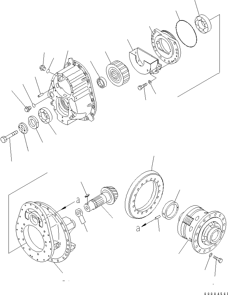 Komatsu parts book diagram for HM350-1L S/N A10001-UP: CENTER AXLE (PINION AND CAGE)