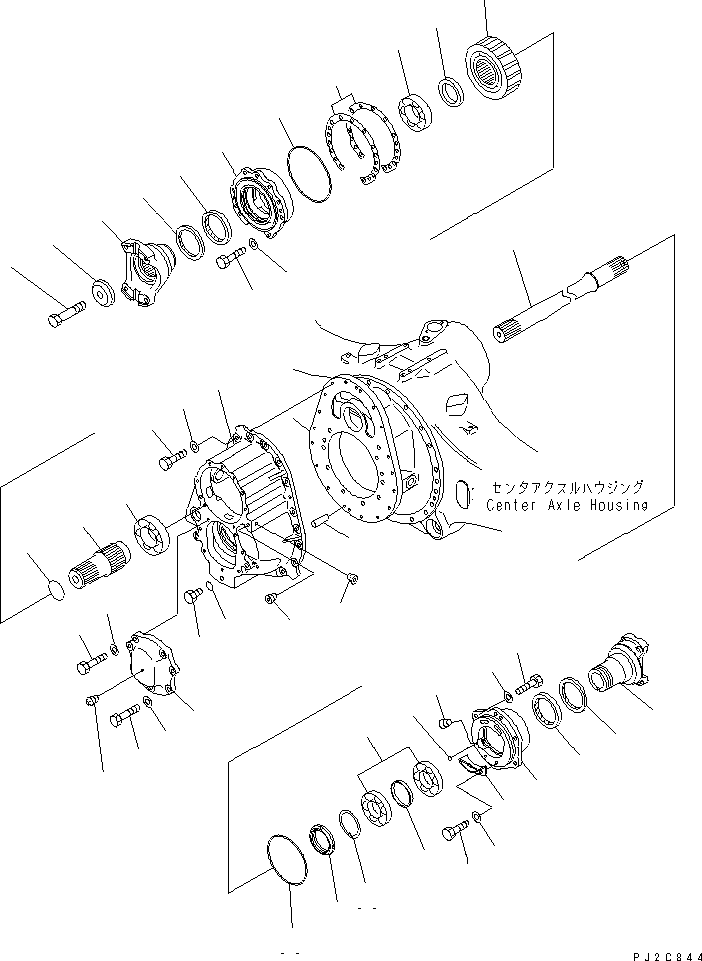 Komatsu parts book diagram for HM350-1L S/N A10001-UP: CENTER AXLE (TRANSFER)