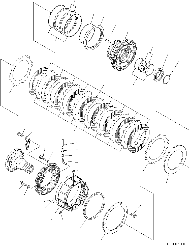 Komatsu parts book diagram for HM350-1L S/N A10001-UP: CENTER AXLE (HUB)