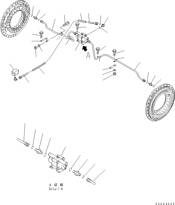 Komatsu parts book diagram for HM350-1L S/N A10001-UP: CENTER BRAKE PIPING