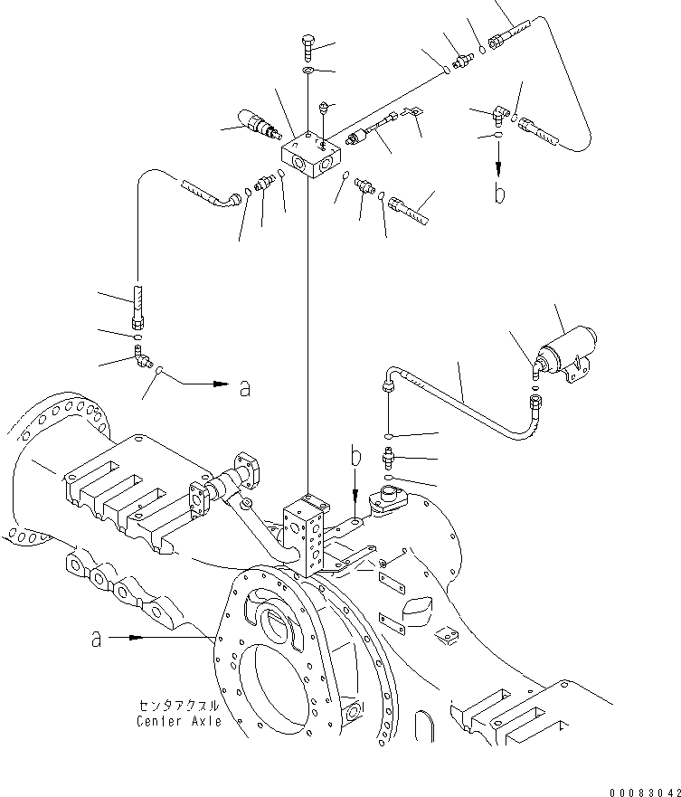 Komatsu parts book diagram for HM350-1L S/N A10001-UP: CENTER BRAKE COOLING (DIFFERENTIAL LOCK LINE)