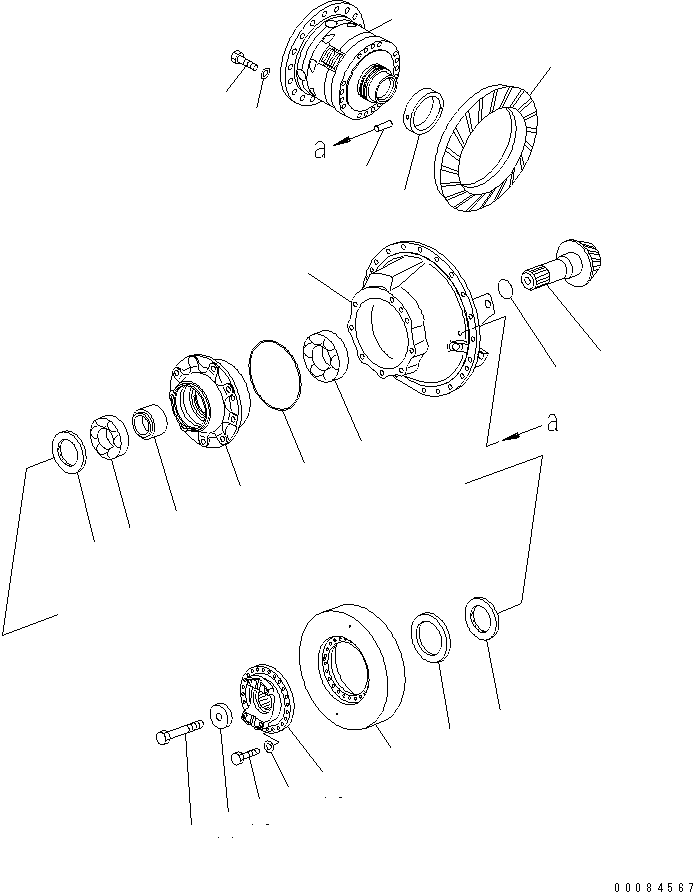 Komatsu parts book diagram for HM350-1L S/N A10001-UP: REAR AXLE (PINION AND CAGE)