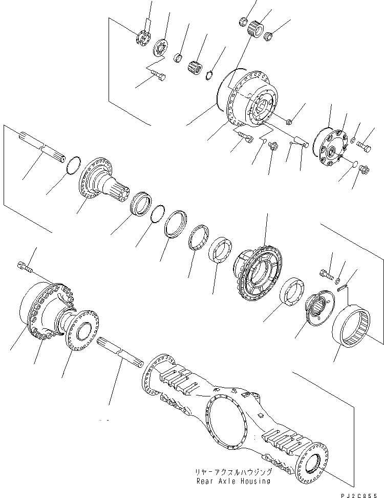 Komatsu parts book diagram for HM350-1L S/N A10001-UP: REAR AXLE (FINAL DRIVE)