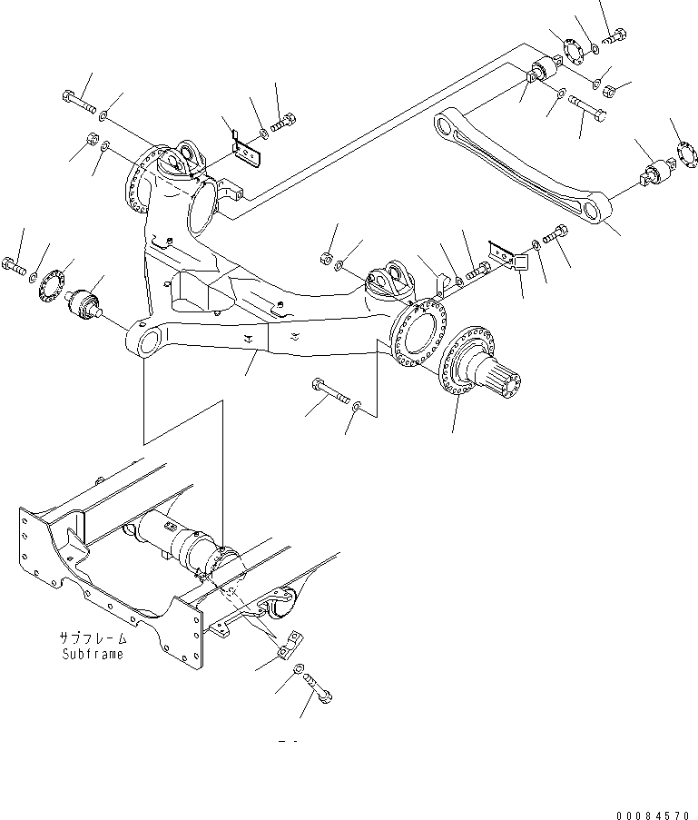 Komatsu parts book diagram for HM350-1L S/N A10001-UP: FRONT AXLE SUPPORT
