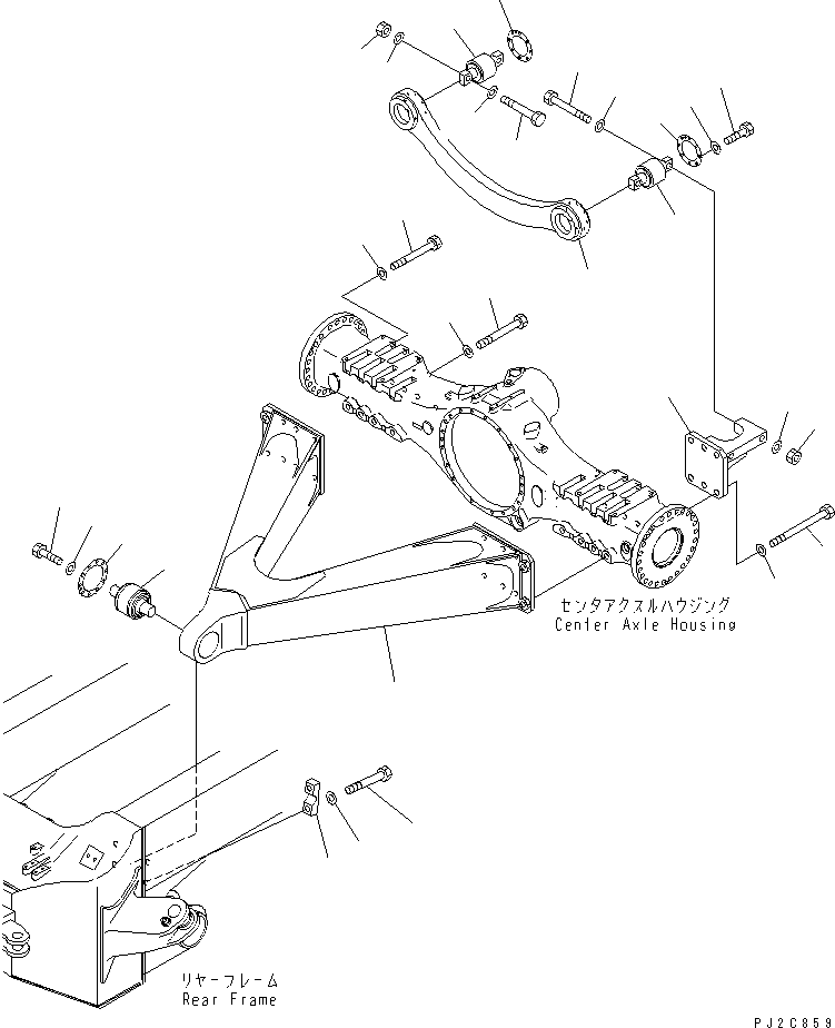 Komatsu parts book diagram for HM350-1L S/N A10001-UP: CENTER AXLE SUPPORT