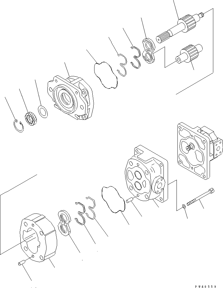Komatsu parts book diagram for HM350-1L S/N A10001-UP: PUMP ASSEMBLY (SAR90+18) (1/2)